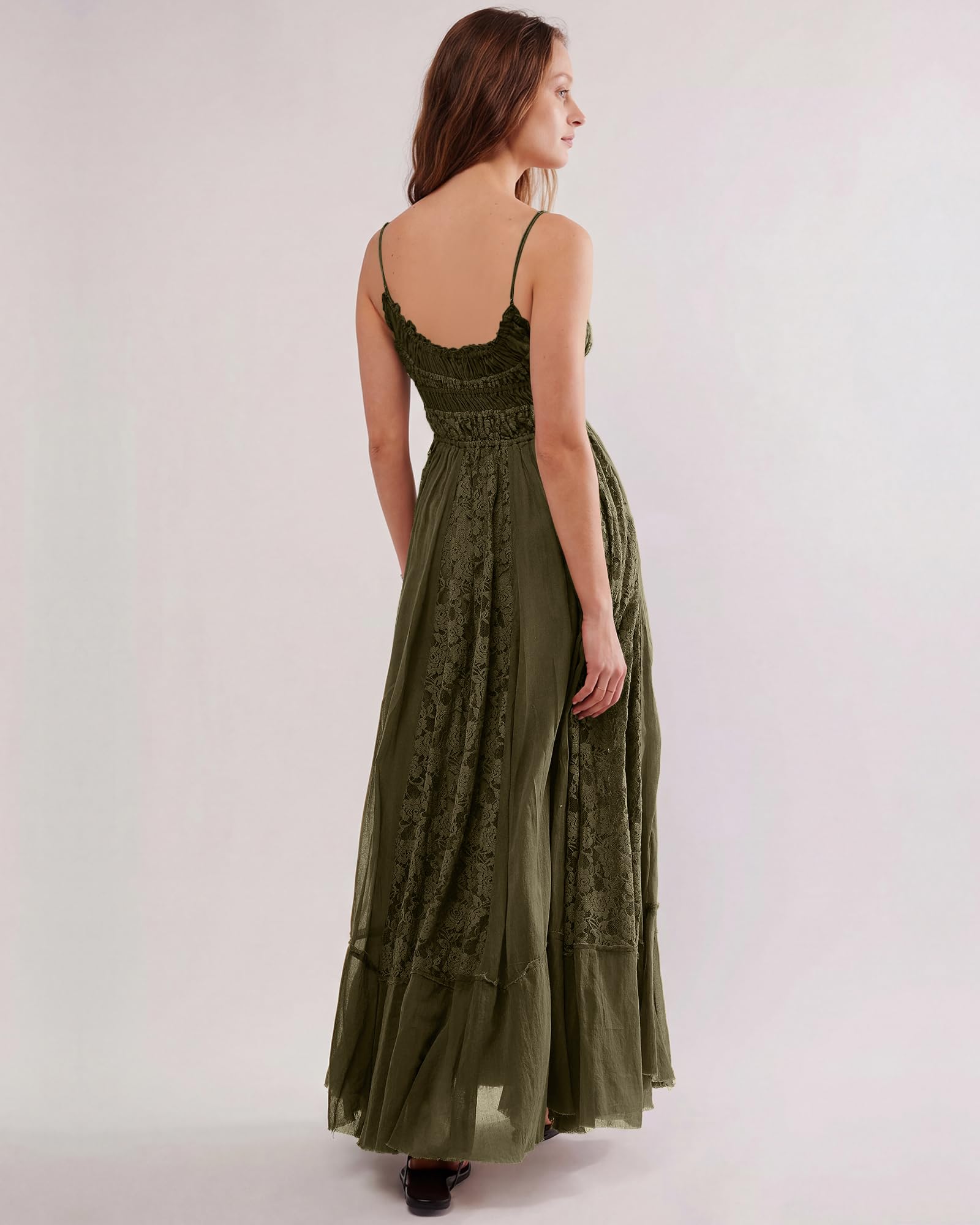 Gacaky Summer Dress for Women Casual Lace Floral Embroidered Bohemian Maxi Dress Flowy A Line Beach Long Dresses