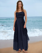 Gacaky Summer Dress for Women Casual Lace Floral Embroidered Bohemian Maxi Dress Flowy A Line Beach Long Dresses
