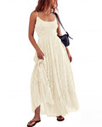 Gacaky Summer Dress for Women Casual Lace Floral Embroidered Bohemian Maxi Dress Flowy A Line Beach Long Dresses