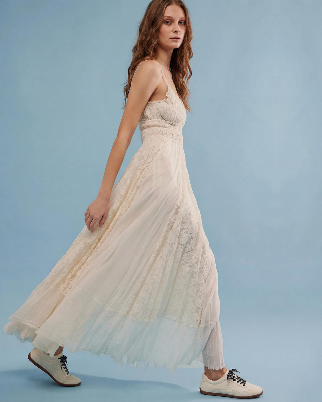 Gacaky Summer Dress for Women Casual Lace Floral Embroidered Bohemian Maxi Dress Flowy A Line Beach Long Dresses