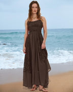 Gacaky Summer Dress for Women Casual Lace Floral Embroidered Bohemian Maxi Dress Flowy A Line Beach Long Dresses
