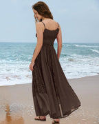 Gacaky Summer Dress for Women Casual Lace Floral Embroidered Bohemian Maxi Dress Flowy A Line Beach Long Dresses