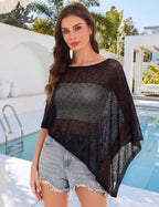 LOMON Womens Sheer Poncho Shrug Bolero Lightweight Knit Crochet Shrug Mesh Cover Up Summer 2026