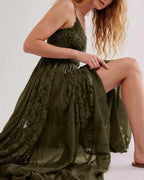 Gacaky Summer Dress for Women Casual Lace Floral Embroidered Bohemian Maxi Dress Flowy A Line Beach Long Dresses