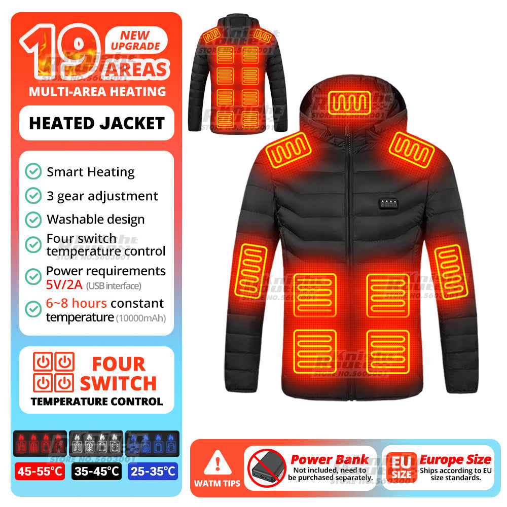21 Areas USB Heated Jacket – Winter Smart Electric Heating Coat for Men & Women