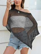 LOMON Womens Sheer Poncho Shrug Bolero Lightweight Knit Crochet Shrug Mesh Cover Up Summer 2026