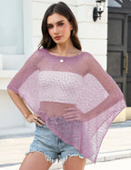 LOMON Womens Sheer Poncho Shrug Bolero Lightweight Knit Crochet Shrug Mesh Cover Up Summer 2026