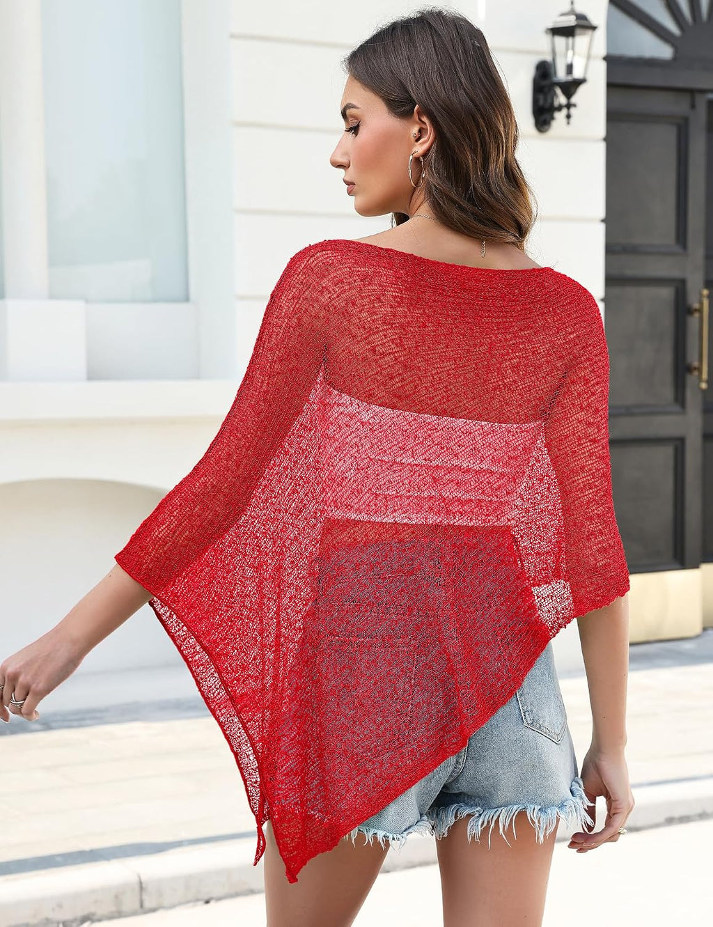 LOMON Womens Sheer Poncho Shrug Bolero Lightweight Knit Crochet Shrug Mesh Cover Up Summer 2026