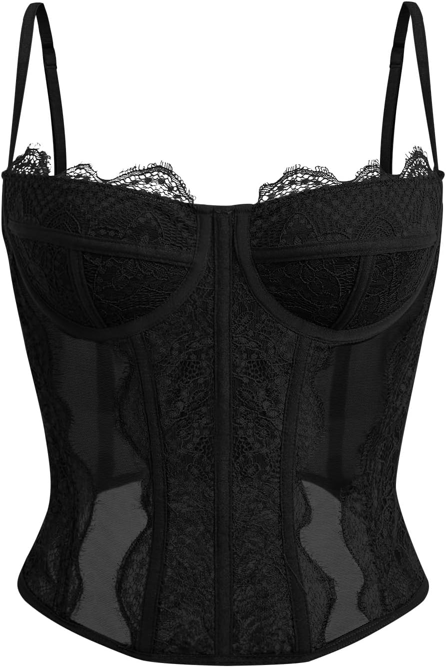 Dealmore Lace Corset Top for Women – Mesh Bustier Crop Tank for Parties, Date Nights & Going Out