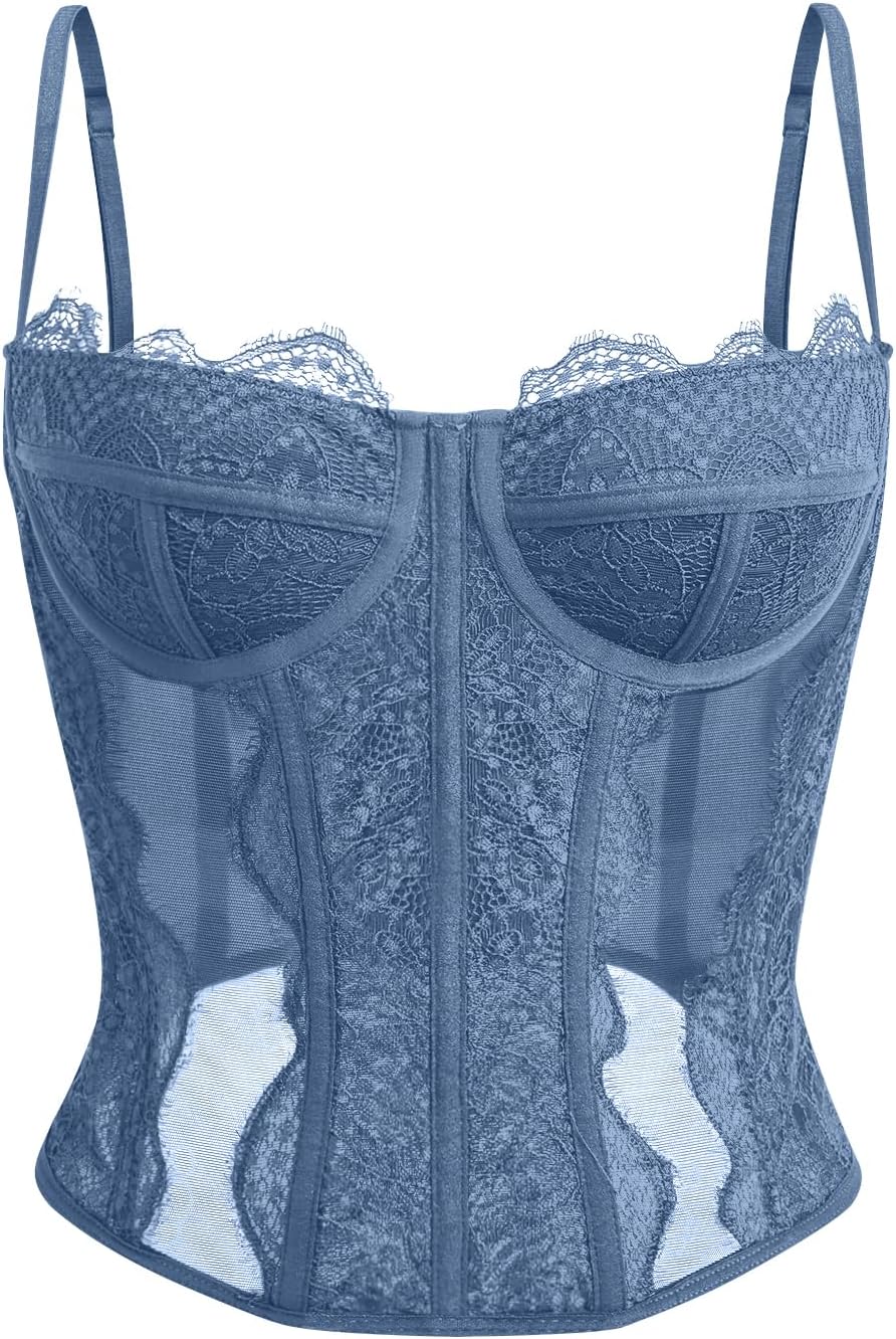 Dealmore Lace Corset Top for Women – Mesh Bustier Crop Tank for Parties, Date Nights & Going Out