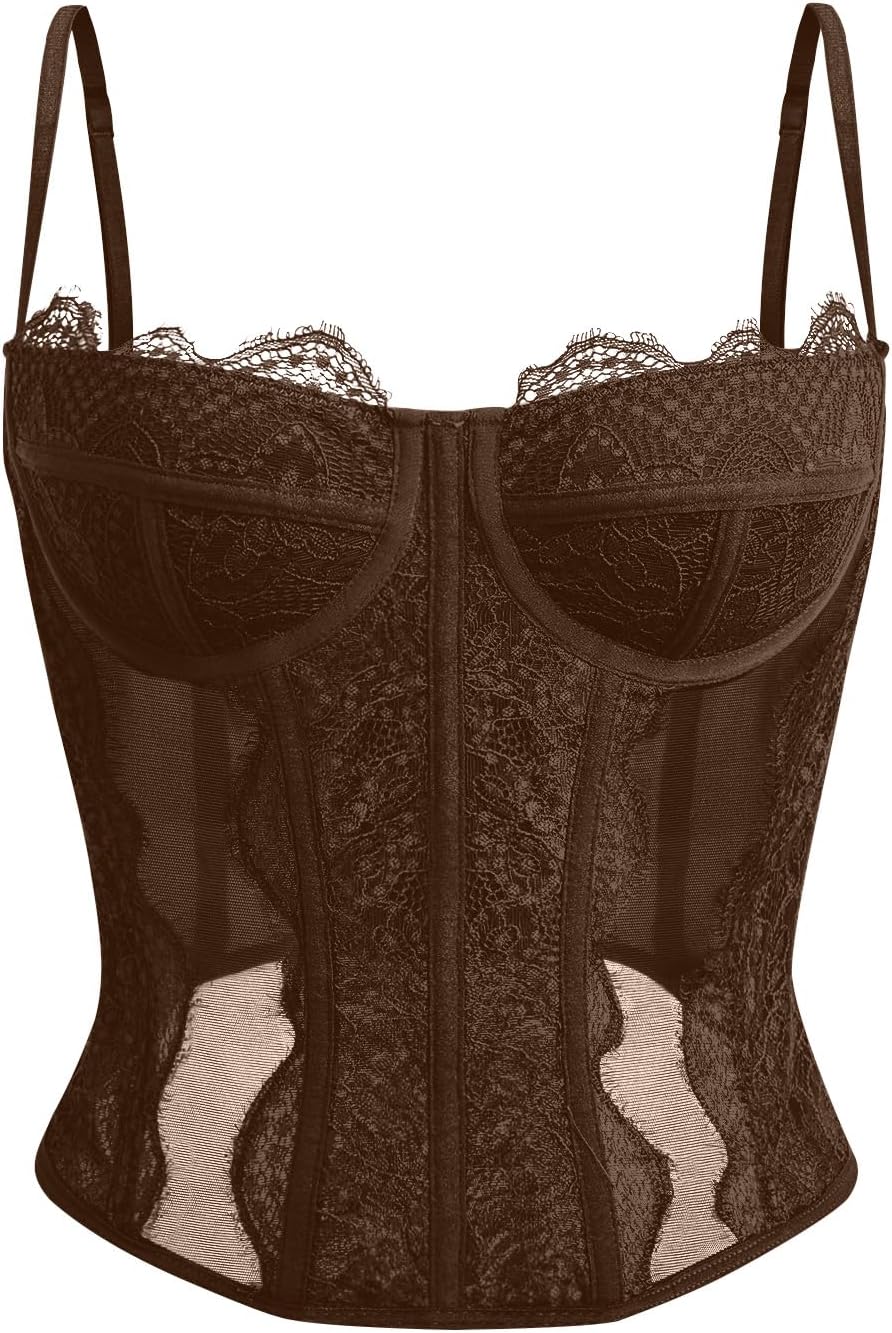 Dealmore Lace Corset Top for Women – Mesh Bustier Crop Tank for Parties, Date Nights & Going Out