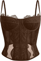 Dealmore Lace Corset Top for Women – Mesh Bustier Crop Tank for Parties, Date Nights & Going Out