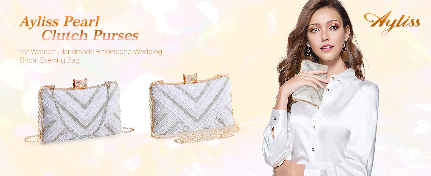 Luxury Rhinestone & Pearl Encrusted Evening Clutch - Elegant Geometric Pattern Party Purse with Detachable Chain Strap