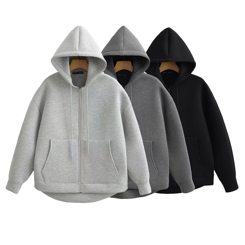 Women's Oversized Scuba Knit Zip-Up Hoodie | Premium Drop Shoulder Fleece Sweatshirt