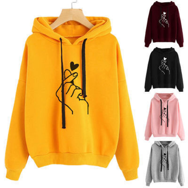 Finger Heart Korean Style Oversized Hoodie - Aesthetic K-Pop Streetwear Pullover