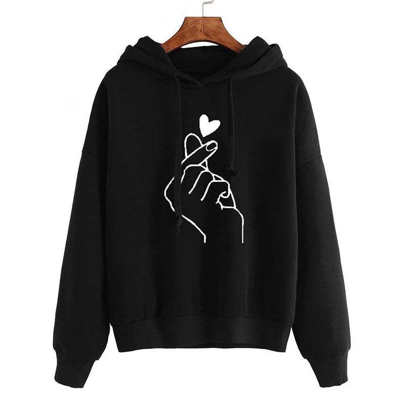 Finger Heart Korean Style Oversized Hoodie - Aesthetic K-Pop Streetwear Pullover