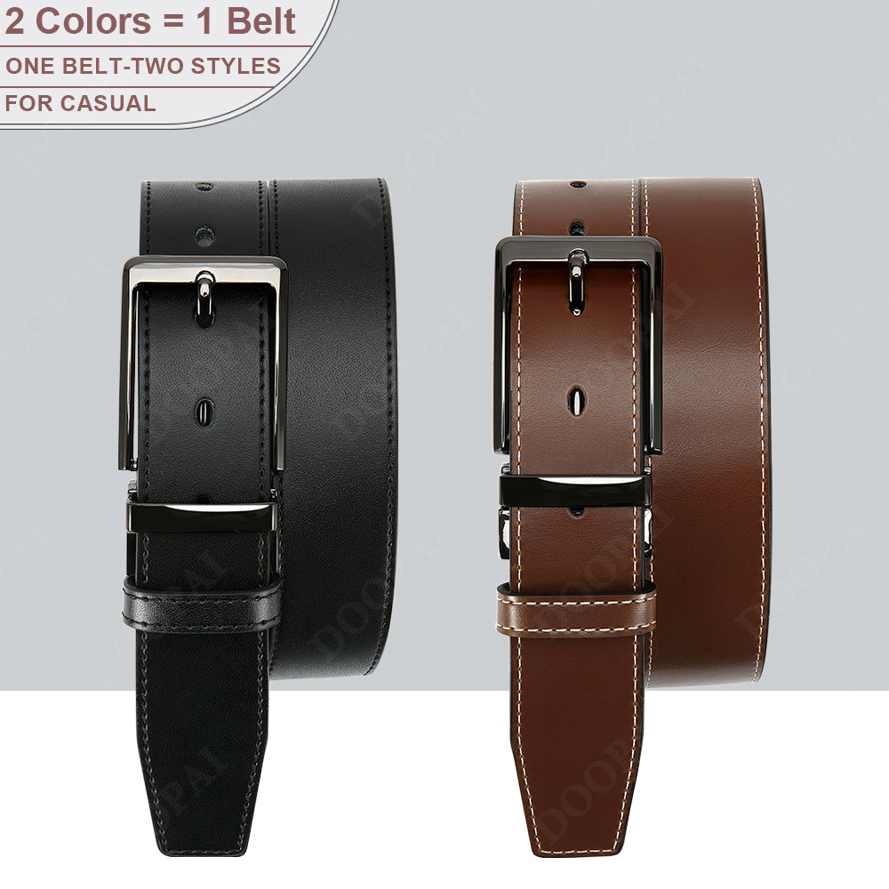 Men's Premium Double-Sided Cowhide Leather Belt | Adjustable Rotating Metal Buckle | High-Quality Business & Casual Reversible Belt