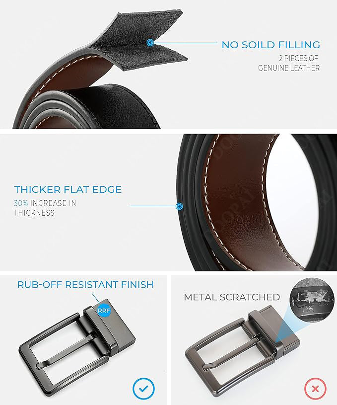Men's Premium Double-Sided Cowhide Leather Belt | Adjustable Rotating Metal Buckle | High-Quality Business & Casual Reversible Belt