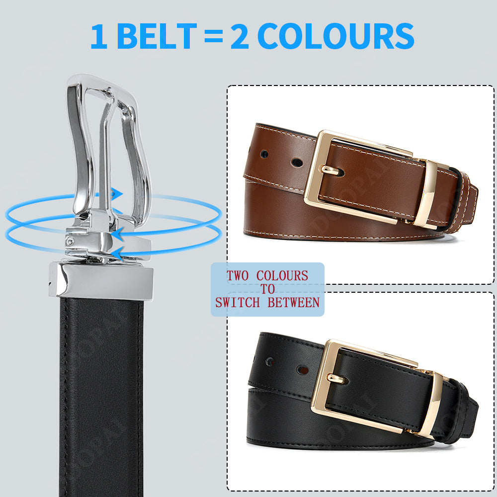 Men's Premium Double-Sided Cowhide Leather Belt | Adjustable Rotating Metal Buckle | High-Quality Business & Casual Reversible Belt