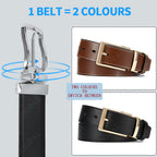 Men's Premium Double-Sided Cowhide Leather Belt | Adjustable Rotating Metal Buckle | High-Quality Business & Casual Reversible Belt