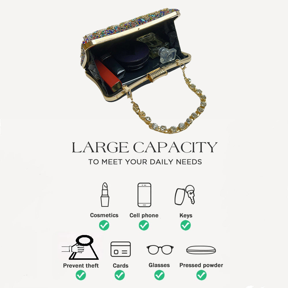 Luxury Rhinestone & Pearl Encrusted Evening Clutch - Elegant Geometric Pattern Party Purse with Detachable Chain Strap