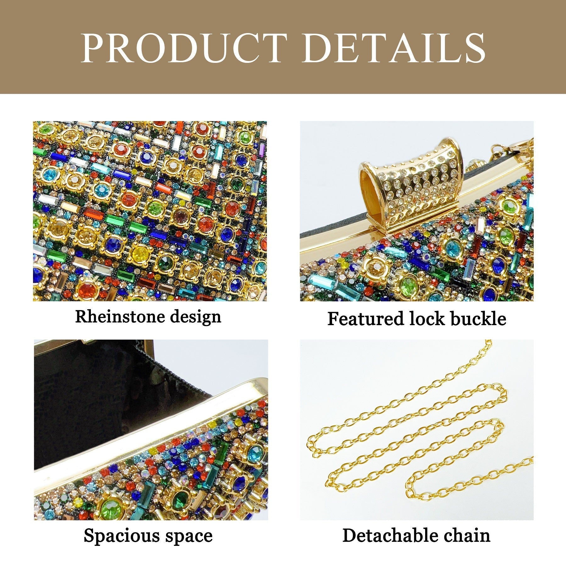 Luxury Rhinestone & Pearl Encrusted Evening Clutch - Elegant Geometric Pattern Party Purse with Detachable Chain Strap