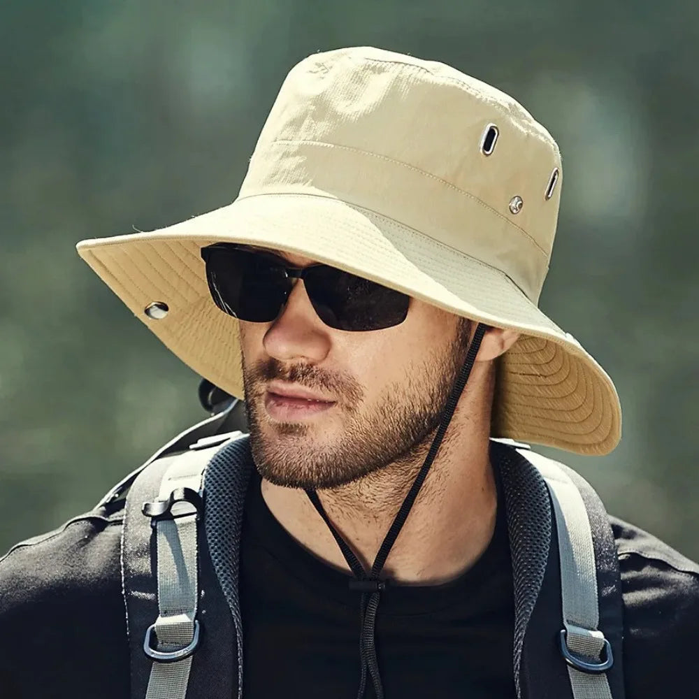 Men's Wide Brim Sun Hat - Waterproof UV Protection Safari Bucket Hat for Fishing, Hiking, and Outdoor Activities.