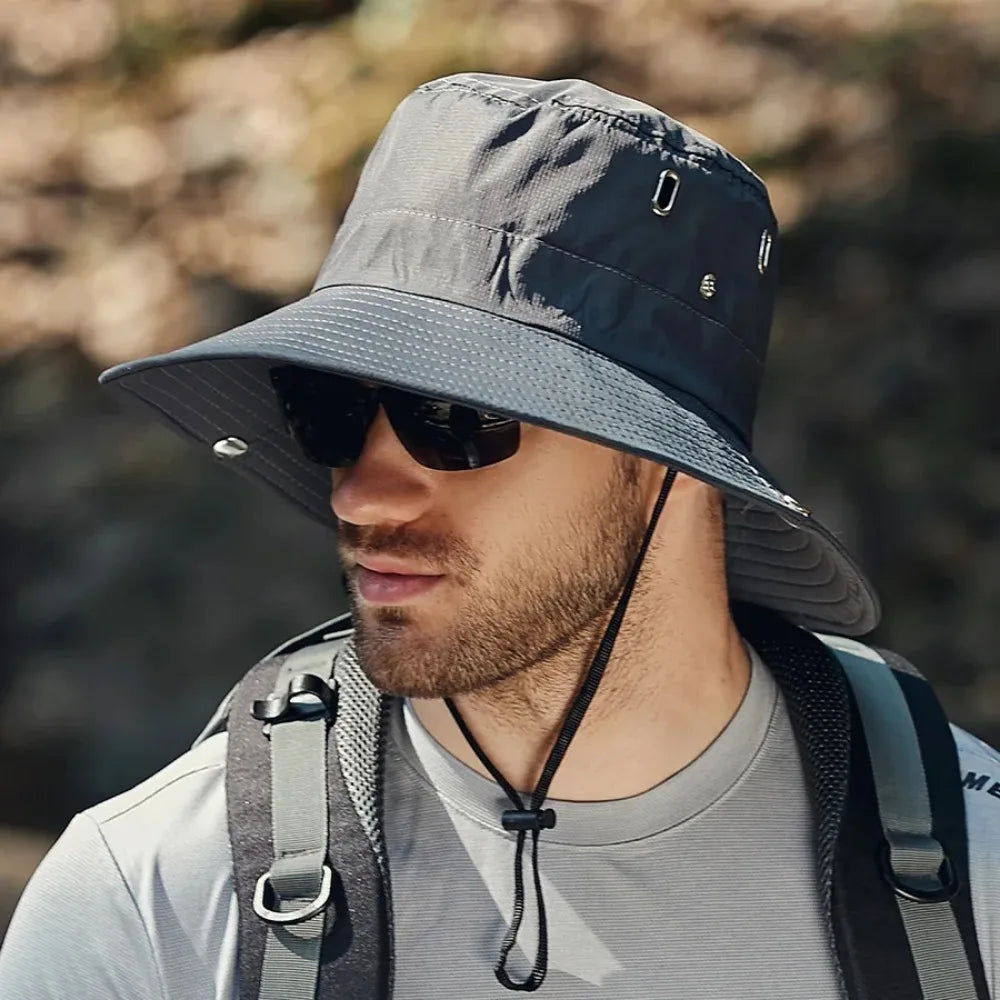 Men's Wide Brim Sun Hat - Waterproof UV Protection Safari Bucket Hat for Fishing, Hiking, and Outdoor Activities.