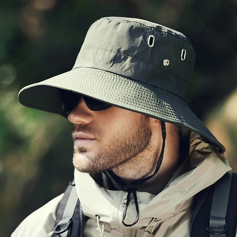 Men's Wide Brim Sun Hat - Waterproof UV Protection Safari Bucket Hat for Fishing, Hiking, and Outdoor Activities.
