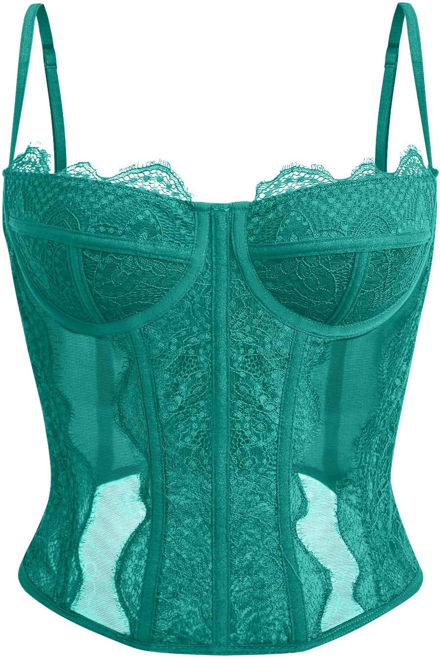 Dealmore Lace Corset Top for Women – Mesh Bustier Crop Tank for Parties, Date Nights & Going Out
