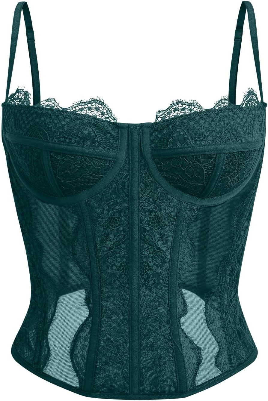 Dealmore Lace Corset Top for Women – Mesh Bustier Crop Tank for Parties, Date Nights & Going Out