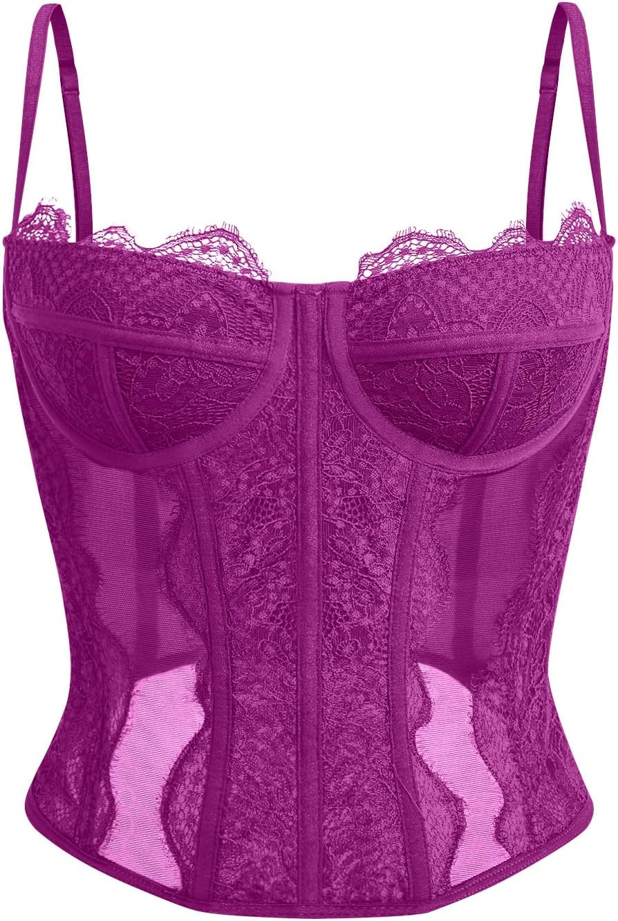 Dealmore Lace Corset Top for Women – Mesh Bustier Crop Tank for Parties, Date Nights & Going Out