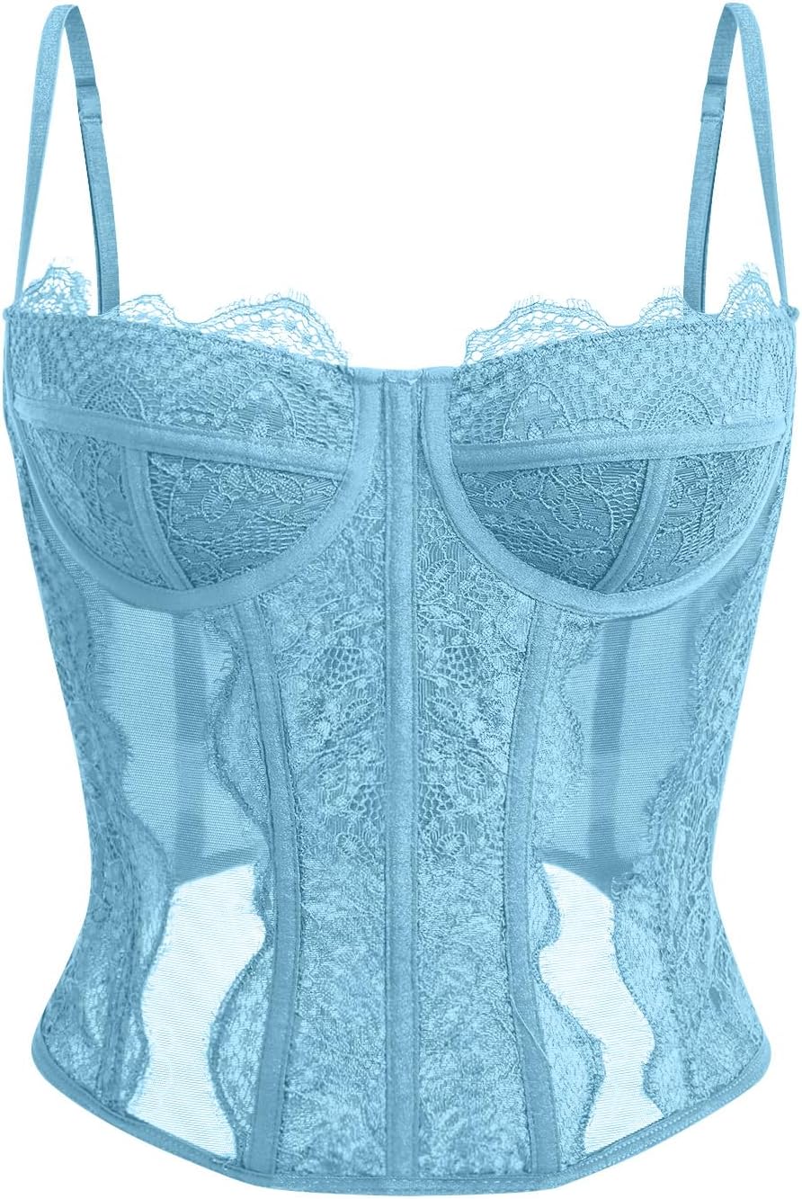 Dealmore Lace Corset Top for Women – Mesh Bustier Crop Tank for Parties, Date Nights & Going Out