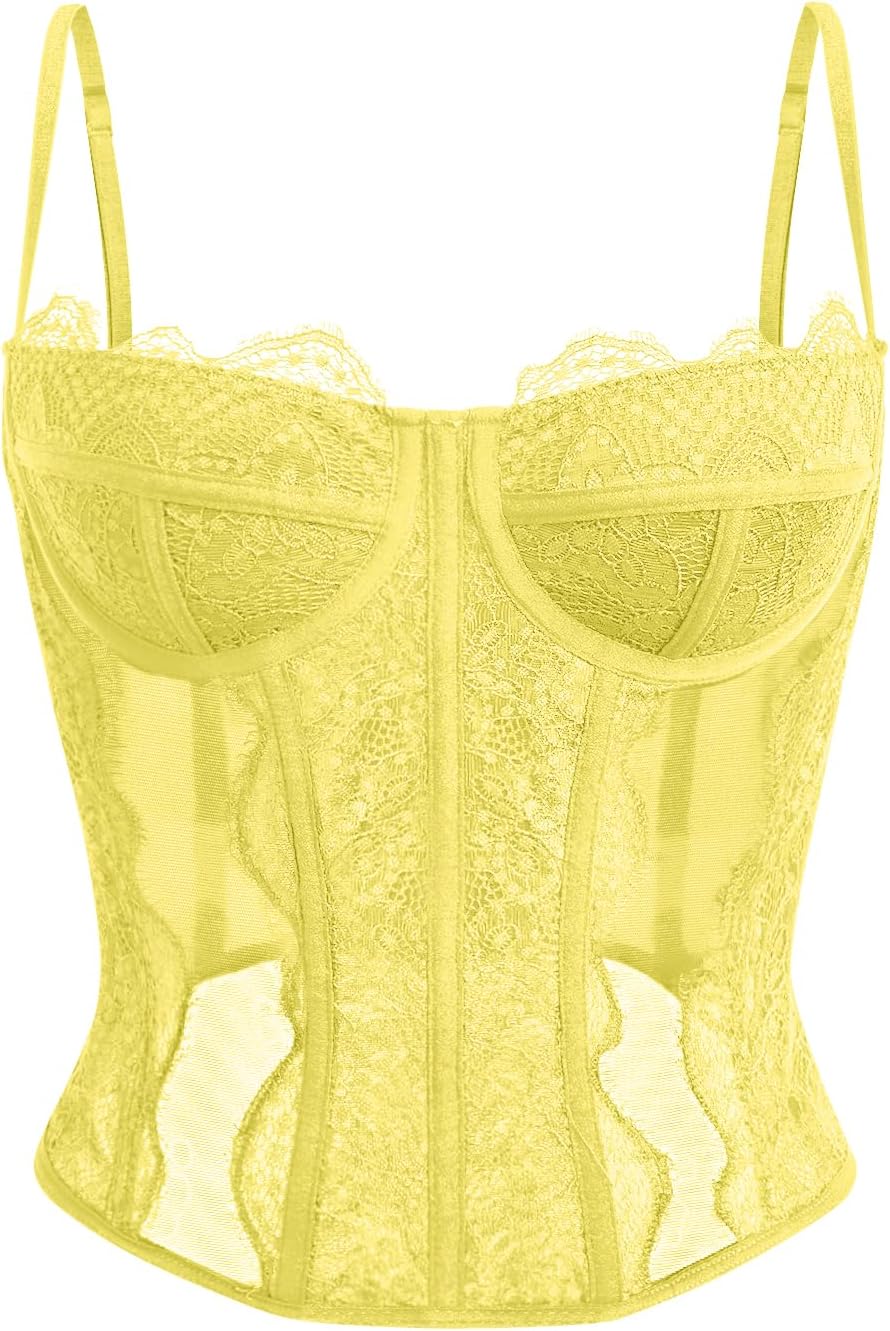 Dealmore Lace Corset Top for Women – Mesh Bustier Crop Tank for Parties, Date Nights & Going Out