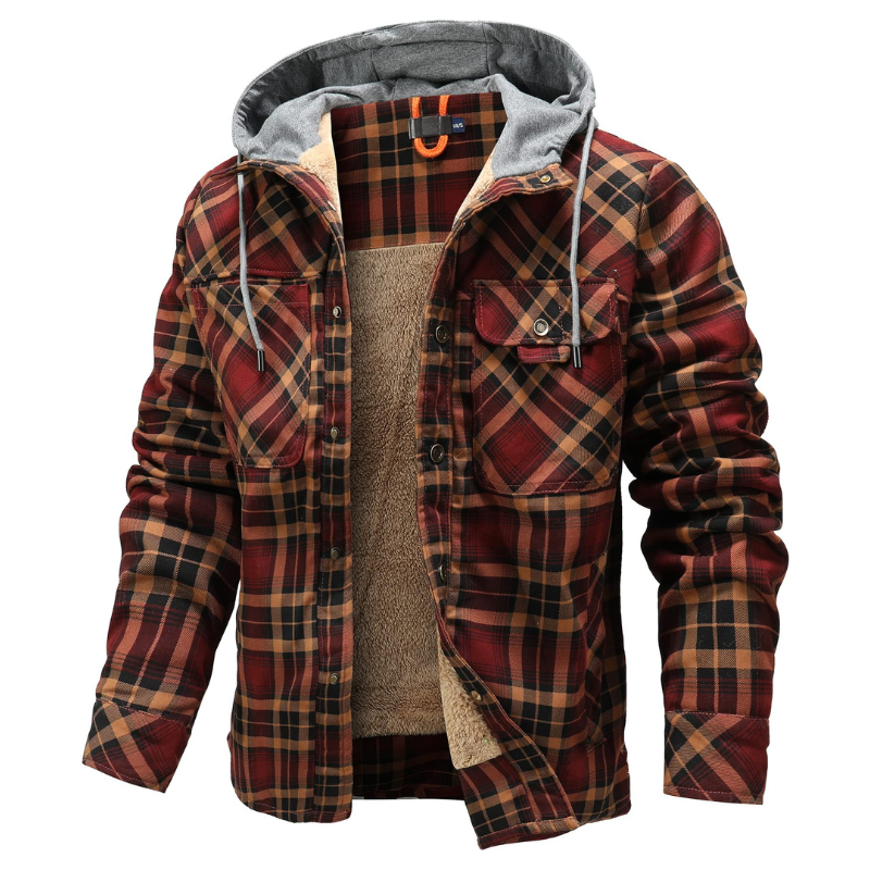 Men's Heavyweight Fleece-Lined Plaid Shirt Jacket - Retro Hooded Winter Flannel Coat