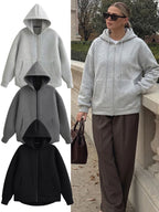 Women's Oversized Scuba Knit Zip-Up Hoodie | Premium Drop Shoulder Fleece Sweatshirt