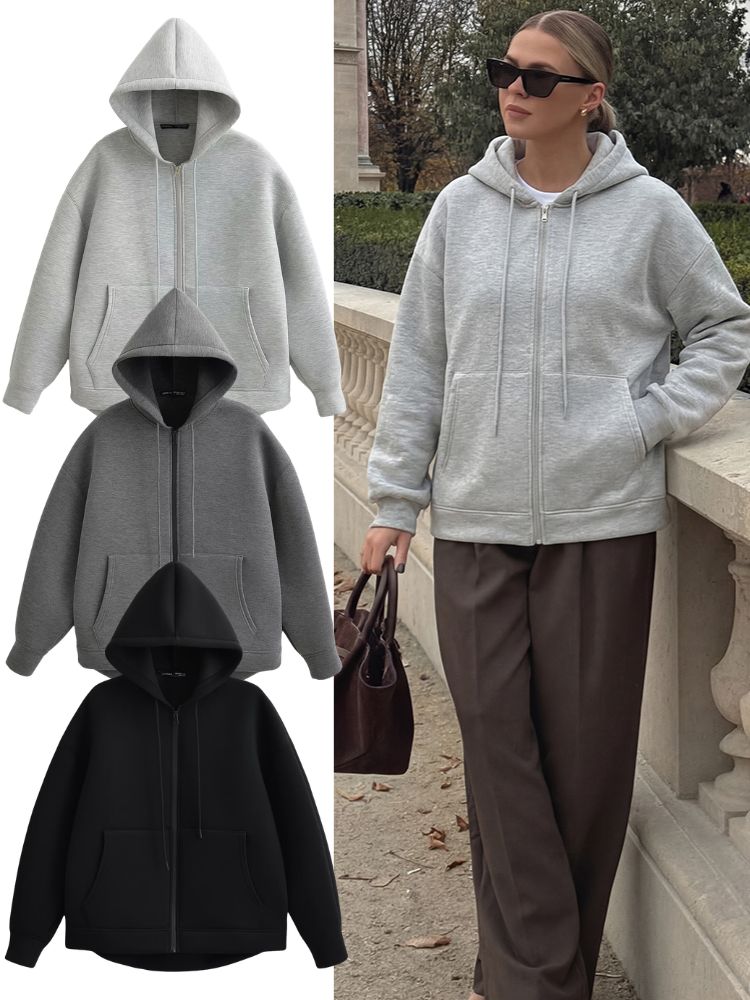 Women's Oversized Scuba Knit Zip-Up Hoodie | Premium Drop Shoulder Fleece Sweatshirt