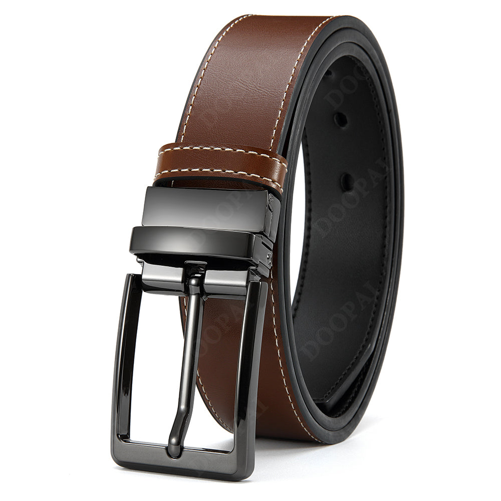 Men's Premium Double-Sided Cowhide Leather Belt | Adjustable Rotating Metal Buckle | High-Quality Business & Casual Reversible Belt