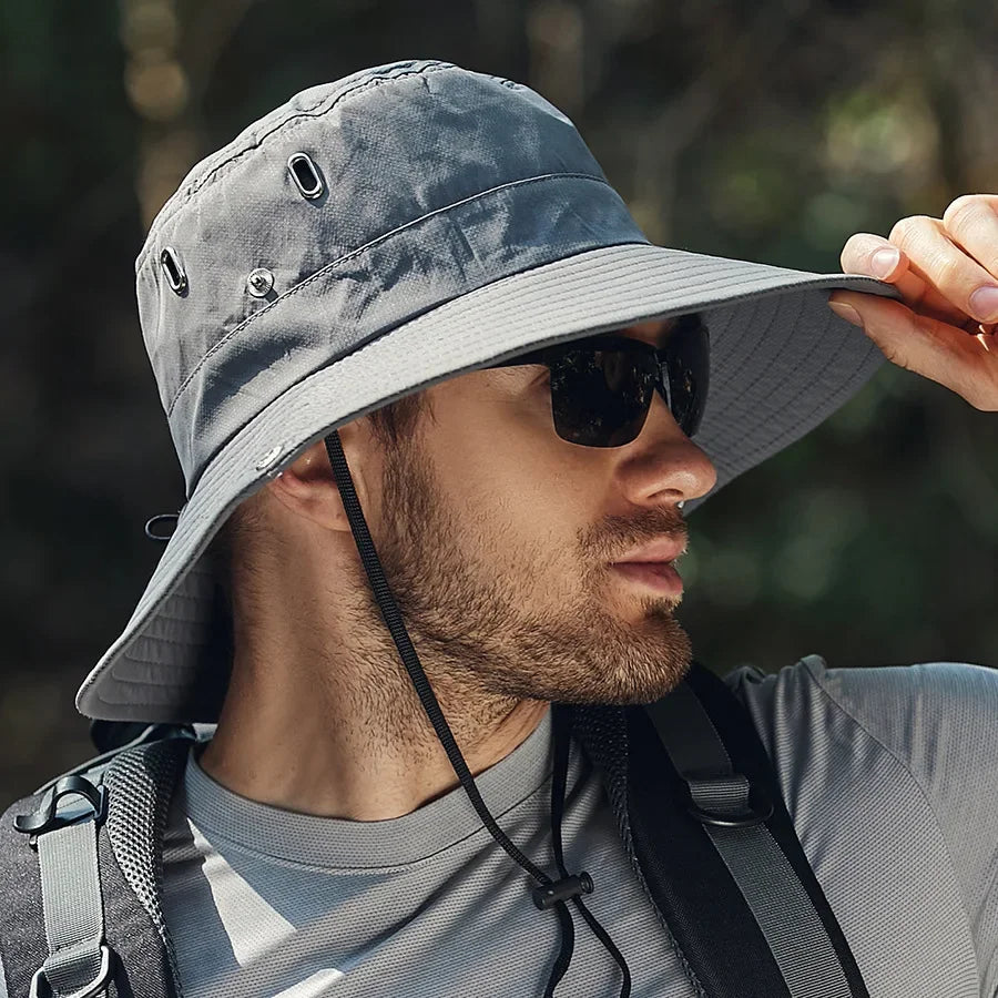 Men's Wide Brim Sun Hat - Waterproof UV Protection Safari Bucket Hat for Fishing, Hiking, and Outdoor Activities.