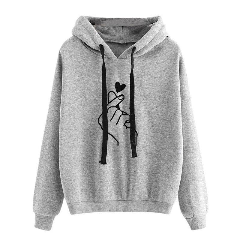 Finger Heart Korean Style Oversized Hoodie - Aesthetic K-Pop Streetwear Pullover
