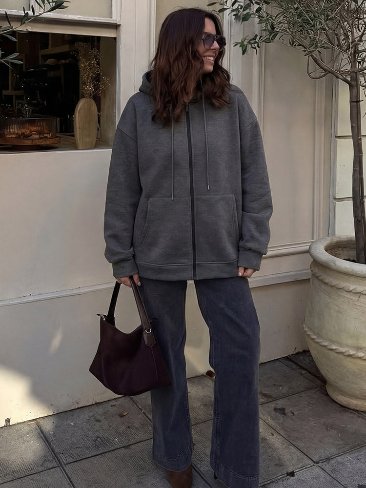 Women's Oversized Scuba Knit Zip-Up Hoodie | Premium Drop Shoulder Fleece Sweatshirt
