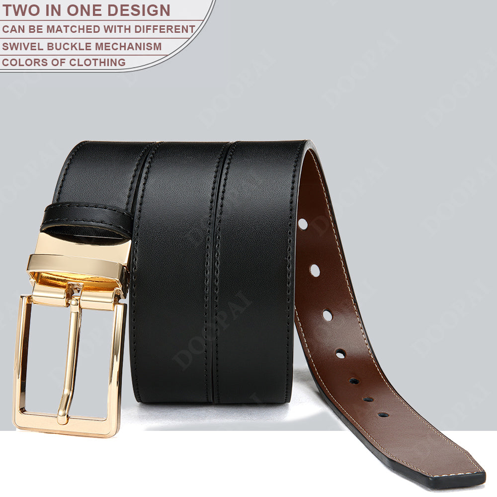 Men's Premium Double-Sided Cowhide Leather Belt | Adjustable Rotating Metal Buckle | High-Quality Business & Casual Reversible Belt