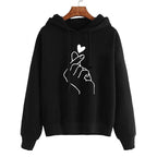 Finger Heart Korean Style Oversized Hoodie - Aesthetic K-Pop Streetwear Pullover