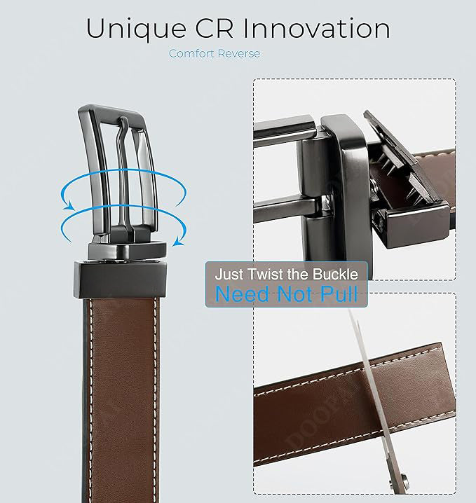 Men's Premium Double-Sided Cowhide Leather Belt | Adjustable Rotating Metal Buckle | High-Quality Business & Casual Reversible Belt
