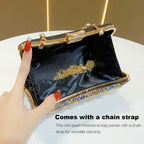 Luxury Rhinestone & Pearl Encrusted Evening Clutch - Elegant Geometric Pattern Party Purse with Detachable Chain Strap