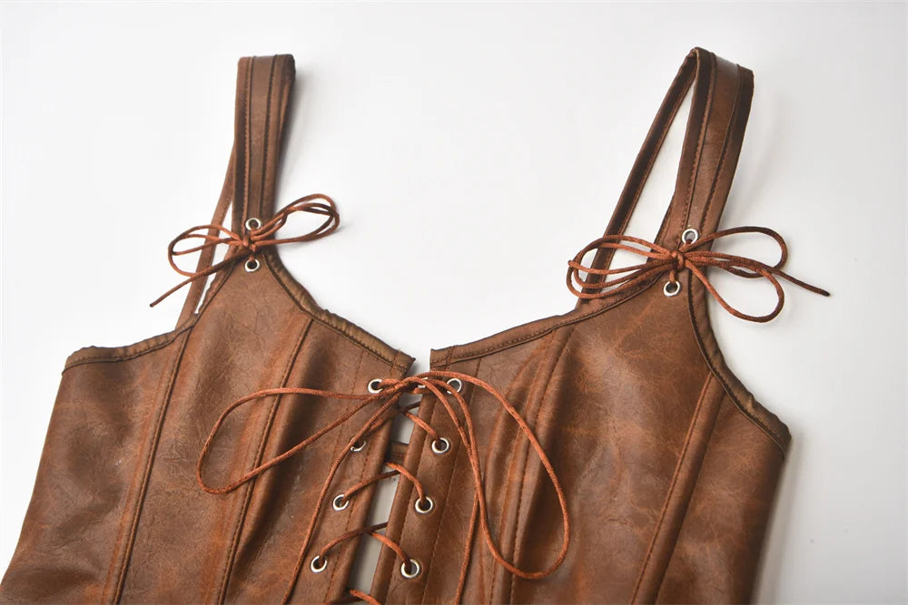Leather Look Lace-Up Corset Top for Women – Stylish Party & Night Out Outfit