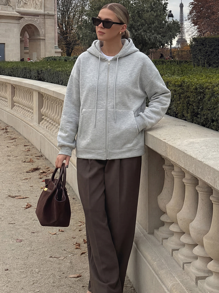 Women's Oversized Scuba Knit Zip-Up Hoodie | Premium Drop Shoulder Fleece Sweatshirt