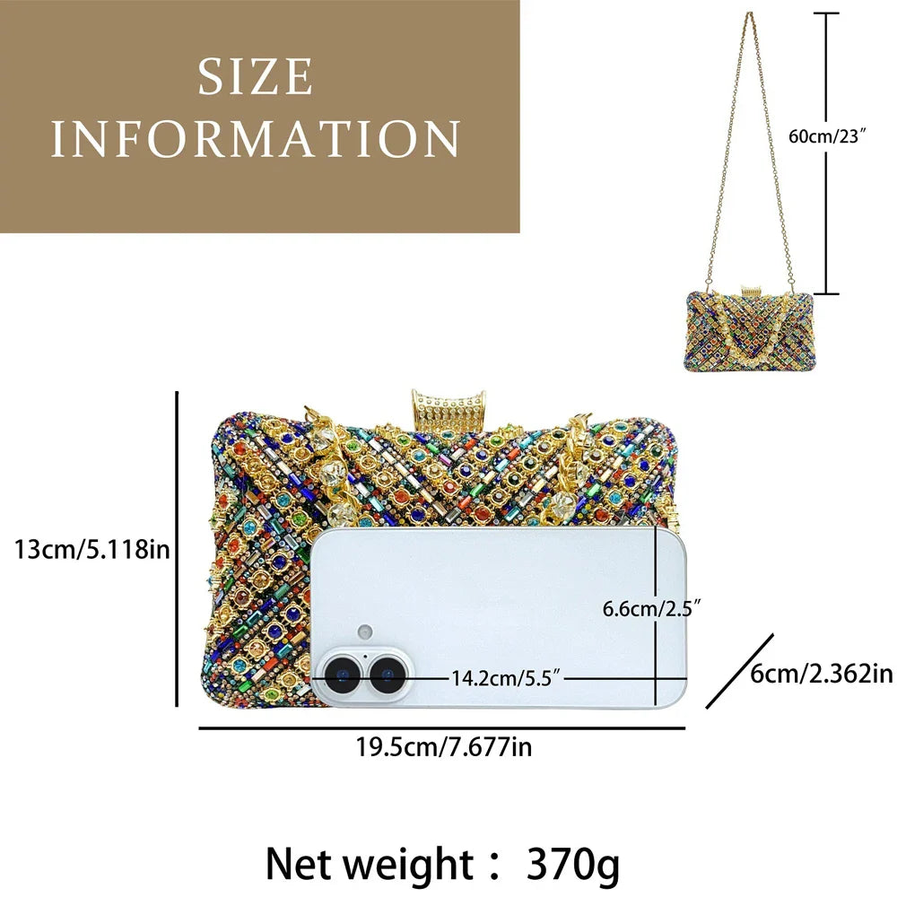 Luxury Rhinestone & Pearl Encrusted Evening Clutch - Elegant Geometric Pattern Party Purse with Detachable Chain Strap