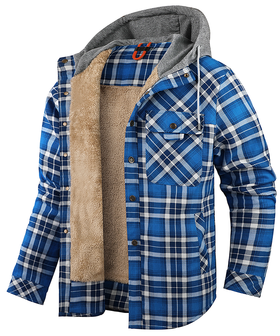 Men's Heavyweight Fleece-Lined Plaid Shirt Jacket - Retro Hooded Winter Flannel Coat