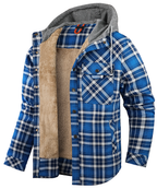 Men's Heavyweight Fleece-Lined Plaid Shirt Jacket - Retro Hooded Winter Flannel Coat